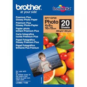 Хартия Brother Premium Plus Glossy Photo Paper, 20 Sheets, 4' x 6' - BP71GP20 - изображение