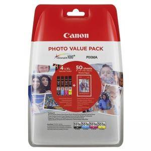 Комплект мастилени касети касети Canon CLI-551XL C/M/Y/BK Photo Value Pack, BS6443B006AA, 6443B006AA - изображение