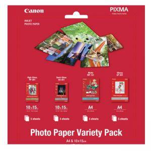 Фотохартия CANON, 5 броя 10x15 High-Gloss, 5 броя 10х15 Semi-Gloss, 5 броя А4 Matte, 5 броя A4 Glossy - изображение