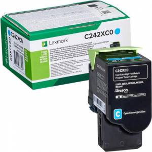 Тонер касета Lexmark C242XC0 Cyan, Extra High Yield Return Programme, 3 500 страници, Син, C242XC0 - изображение