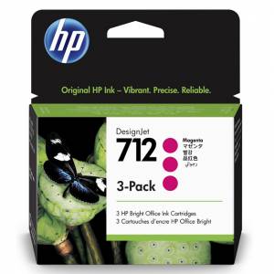 Мастилница HP 712 - MAGENTA, 3 броя в опаковка, 29 мл, Червен, 3ED78A - изображение