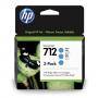 Мастилница HP 712 - CYAN, 3 броя в опаковка, 3ED77A - Hewlett Packard